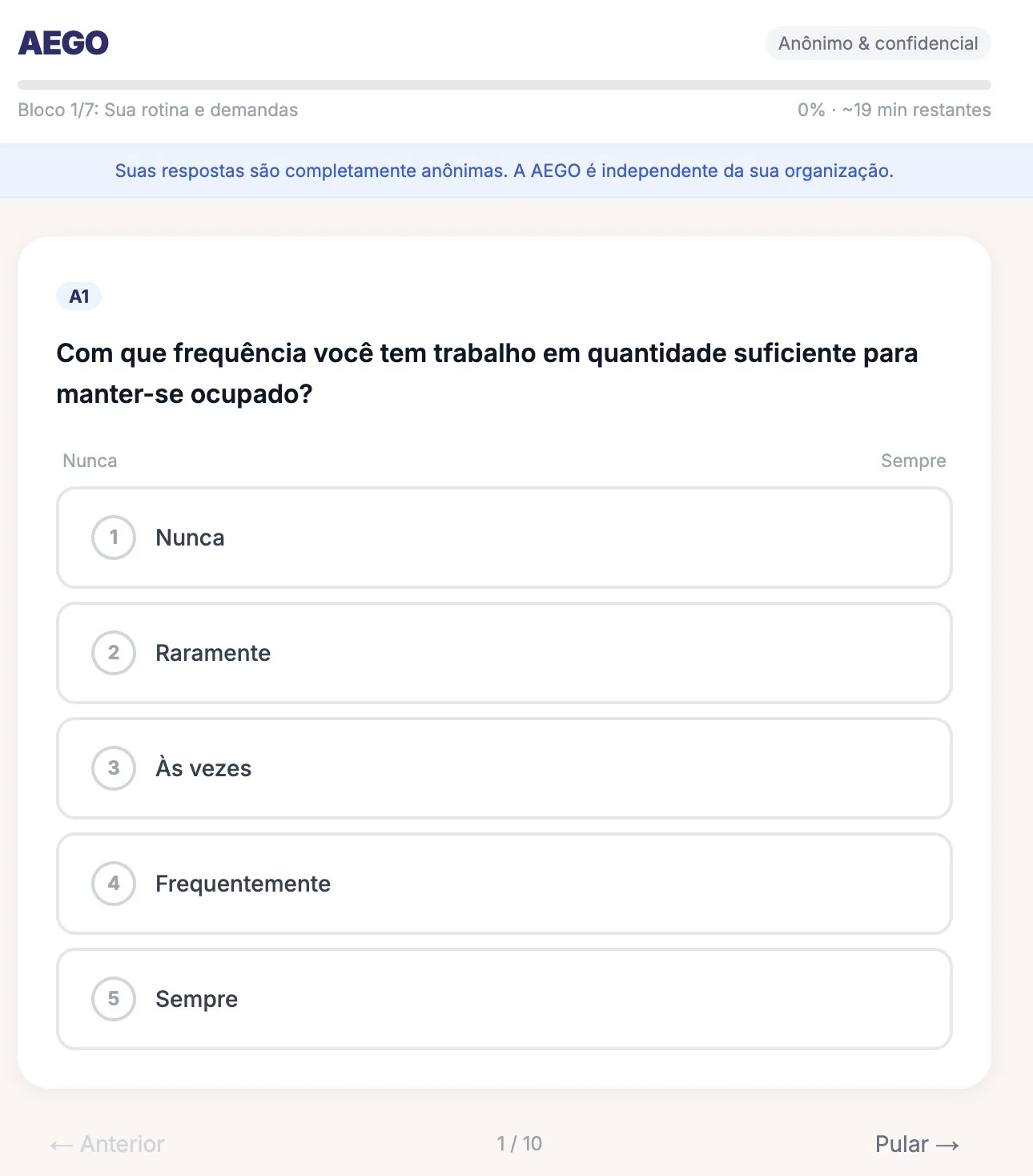 Questionário anônimo respondido pelo colaborador