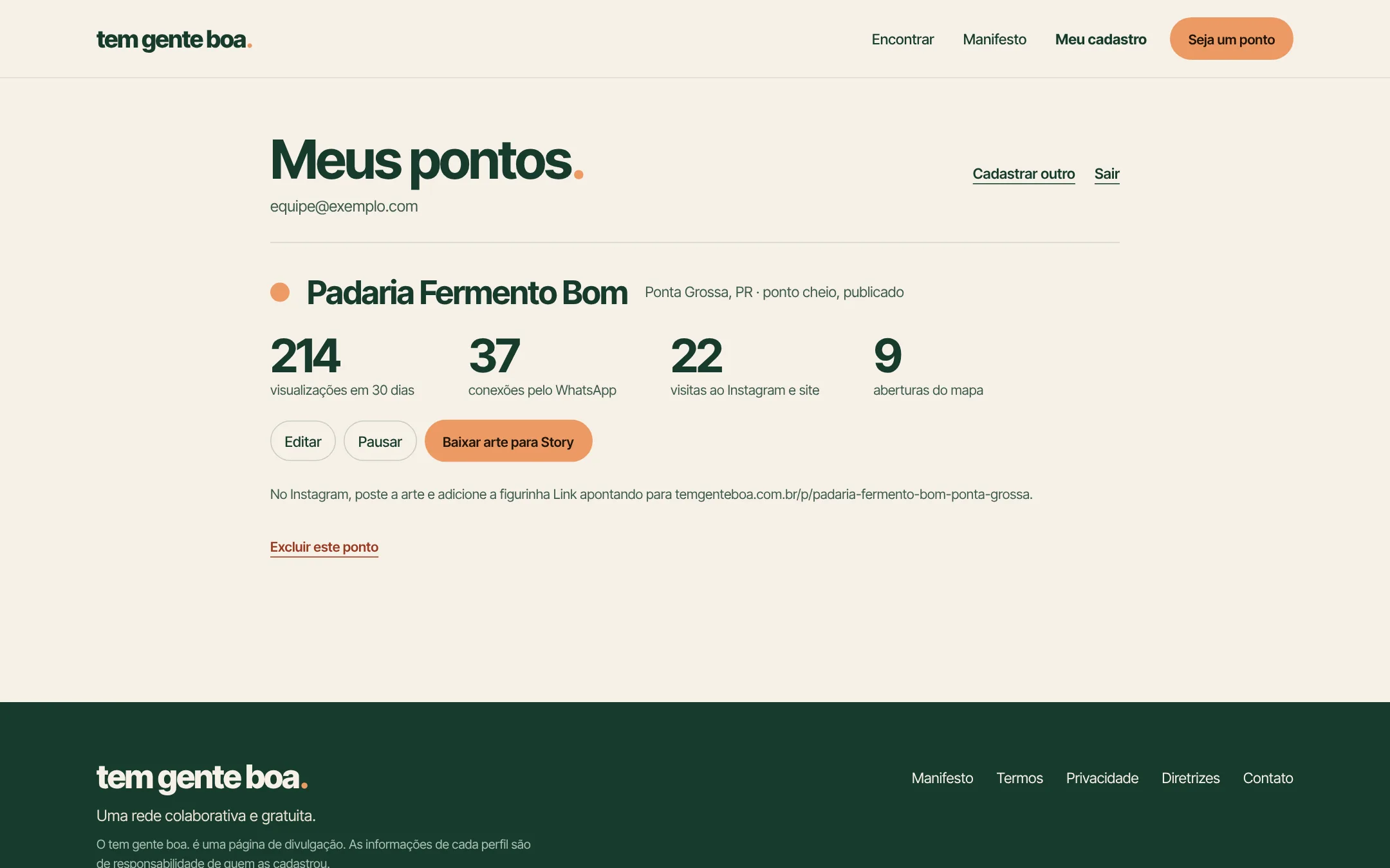 Meu cadastro, com métricas e arte para Story