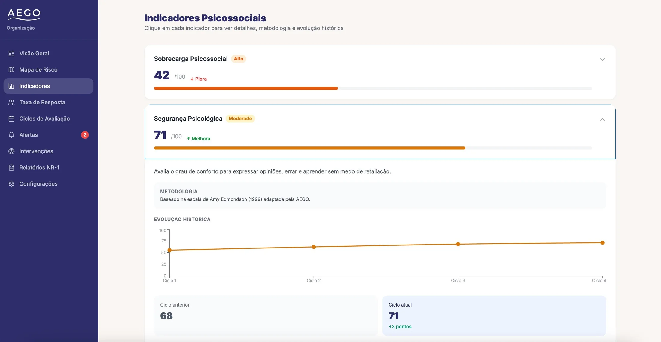 Detalhe dos indicadores psicossociais